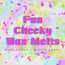 Fun Cheeky Wax Melts Wholesale White Label bright coloured logo with wax melt willy background image